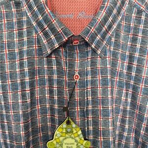 Visconti Black Men's Checkered Button Down Shirt - Blue, Red, and White - NWT